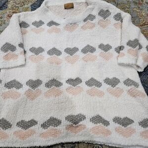 BP27-2🌸POL pretty soft heart accent sweater in cream+gray+pink!🌸